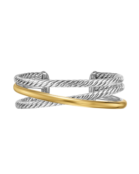 David Yurman Bold Crossover Three Row Cuff Bracelet in Sterling Silver with 14K Yellow Gold