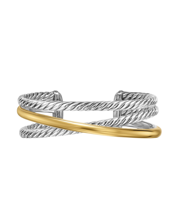 David Yurman Bold Crossover Three Row Cuff Bracelet in Sterling Silver with 14K Yellow Gold