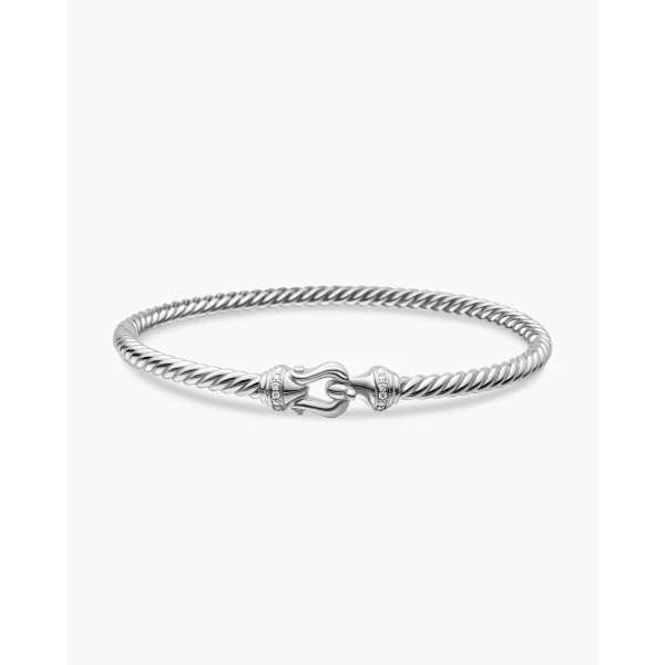 on-model styling shot|David Yurman Buckle Cablespira® Bracelet in 18K White Gold with Diamonds