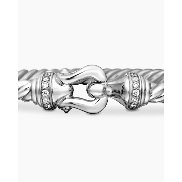 signature twisted-helix detail|David Yurman Buckle Cablespira® Bracelet in 18K White Gold with Diamonds
