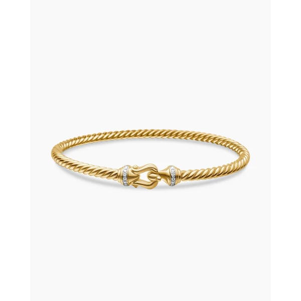 on-model styling shot|David Yurman Buckle Cablespira® Bracelet in 18K Yellow Gold with Diamonds