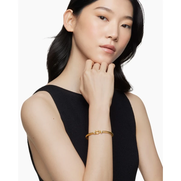 5mm in Gold – front view of authentic Cable Bracelets at Luxury Shoes |David Yurman Buckle Cablespira® Bracelet in 18K Yellow Gold with Diamonds