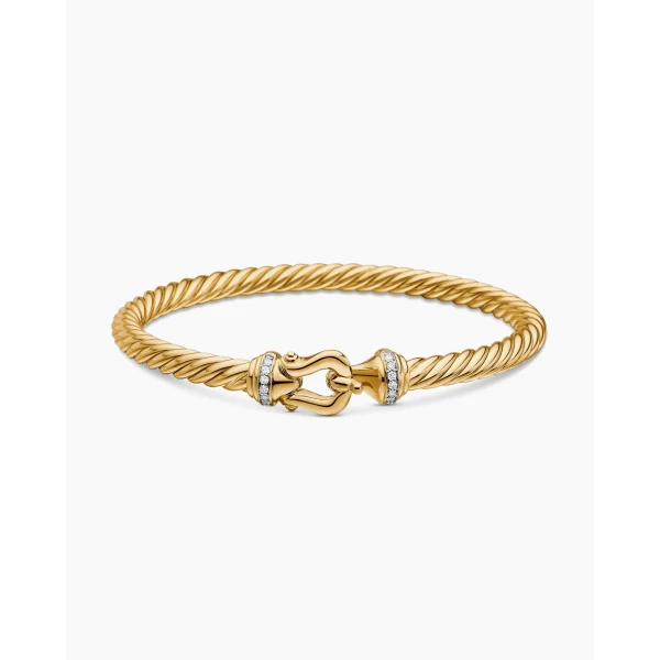 on-model styling shot|David Yurman Buckle Cablespira® Bracelet in 18K Yellow Gold with Diamonds