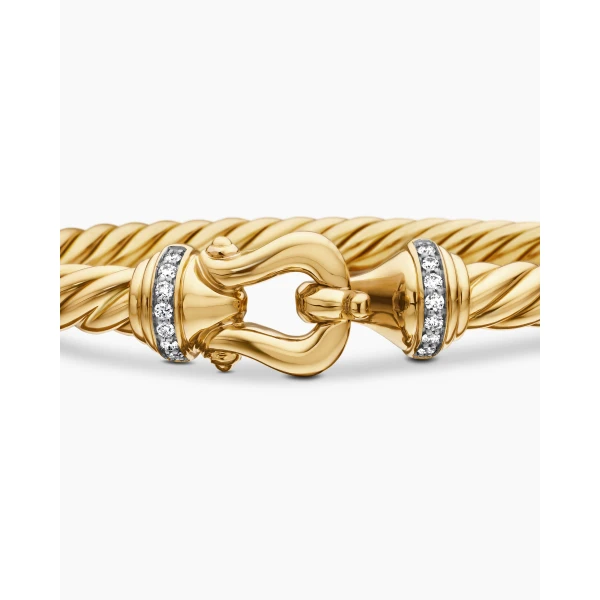 signature twisted-helix detail|David Yurman Buckle Cablespira® Bracelet in 18K Yellow Gold with Diamonds