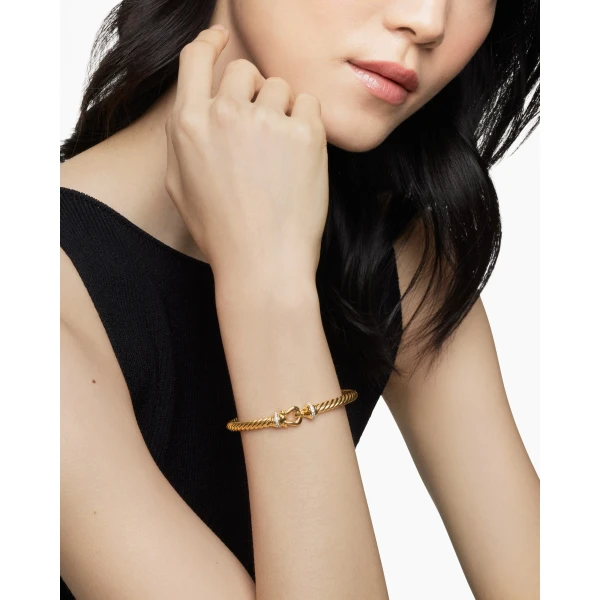 5mm – pavé setting and gemstone detail close-up|David Yurman Buckle Cablespira® Bracelet in 18K Yellow Gold with Diamonds