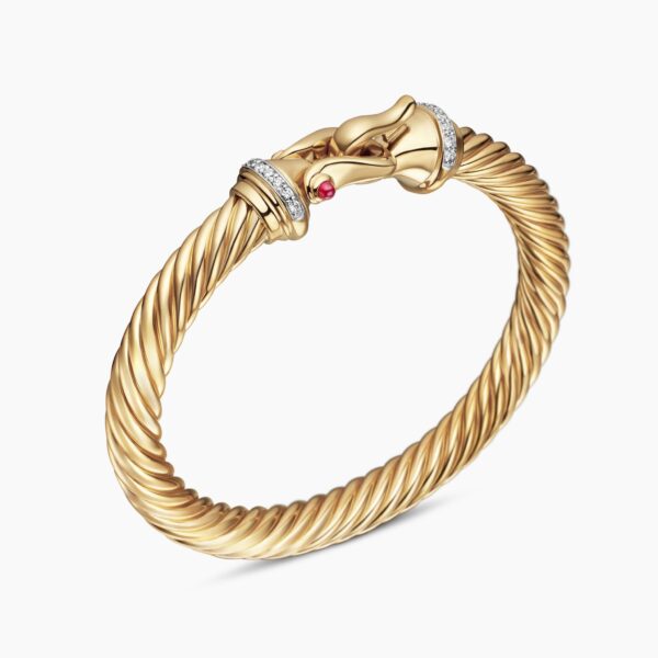David Yurman Buckle Cablespira® Bracelet in 18K Yellow Gold with Rubies and Diamonds, 7mm, view 3