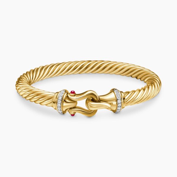 David Yurman Buckle Cablespira® Bracelet in 18K Yellow Gold with Rubies and Diamonds, 7mm, view 4