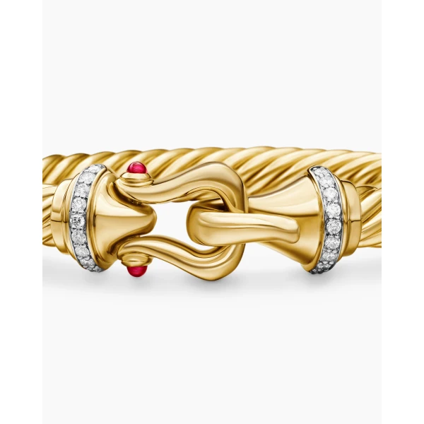 signature twisted-helix detail|David Yurman Buckle Cablespira® Bracelet in 18K Yellow Gold with Rubies and Diamonds