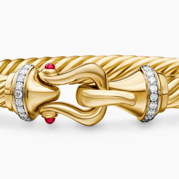 David Yurman Buckle Cablespira® Bracelet in 18K Yellow Gold with Rubies and Diamonds, 7mm, view 6