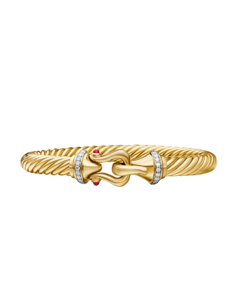 David Yurman Buckle Cablespira® Bracelet in 18K Yellow Gold with Rubies and Diamonds