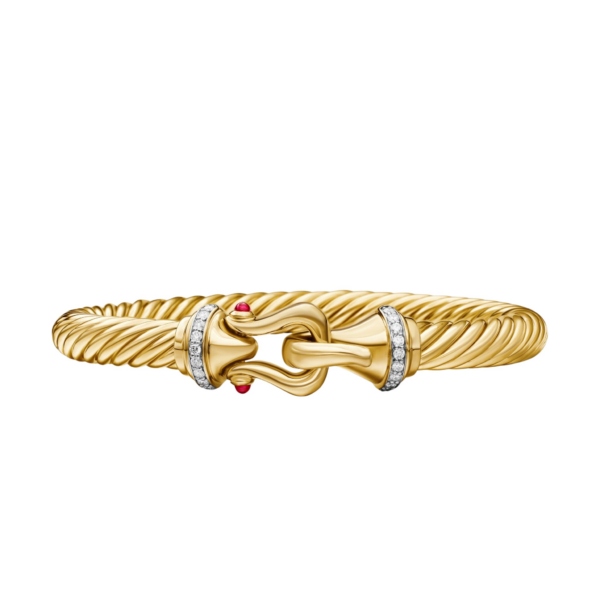 David Yurman Buckle Cablespira® Bracelet in 18K Yellow Gold with Rubies and Diamonds, 7mm