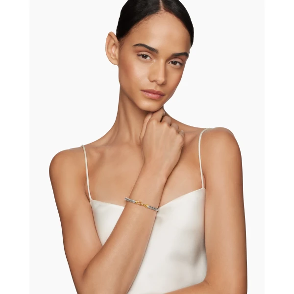 5mm in Silver – front view of authentic Cable Bracelets at Luxury Shoes |David Yurman Buckle Classic Cable Bracelet in Sterling Silver with 14K Yellow Gold
