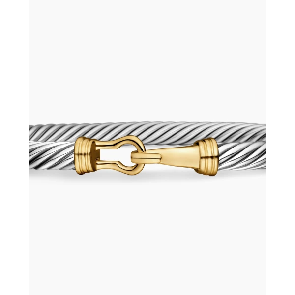 signature twisted-helix detail|David Yurman Buckle Classic Cable Bracelet in Sterling Silver with 14K Yellow Gold
