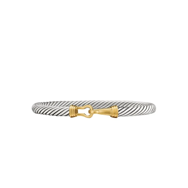David Yurman Buckle Classic Cable Bracelet in Sterling Silver with 14K Yellow Gold, 5mm