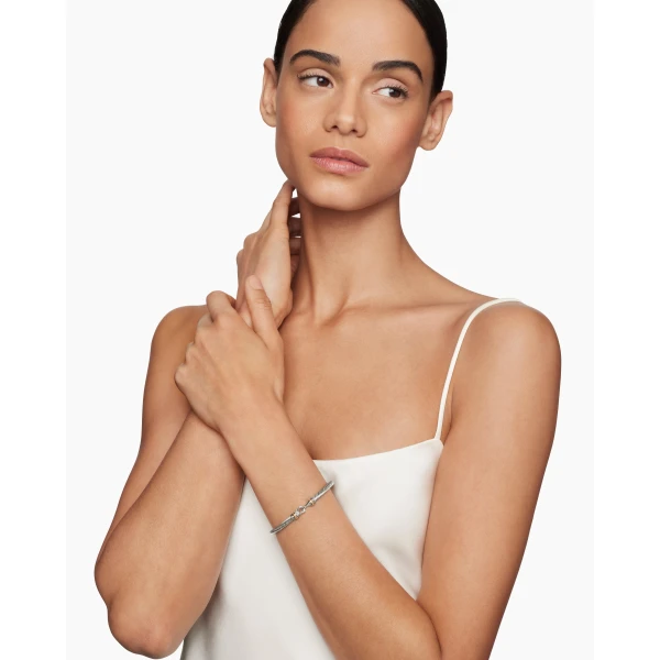 4mm in Silver – front view of authentic Cable Bracelets at Luxury Shoes |David Yurman Buckle Classic Cable Bracelet in Sterling Silver with 18K Rose Gold