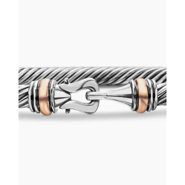 signature twisted-helix detail|David Yurman Buckle Classic Cable Bracelet in Sterling Silver with 18K Rose Gold