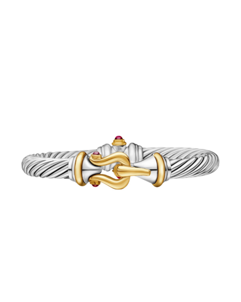 David Yurman Buckle Classic Cable Bracelet in Sterling Silver with 18K Yellow Gold and Rhodolite Garnets