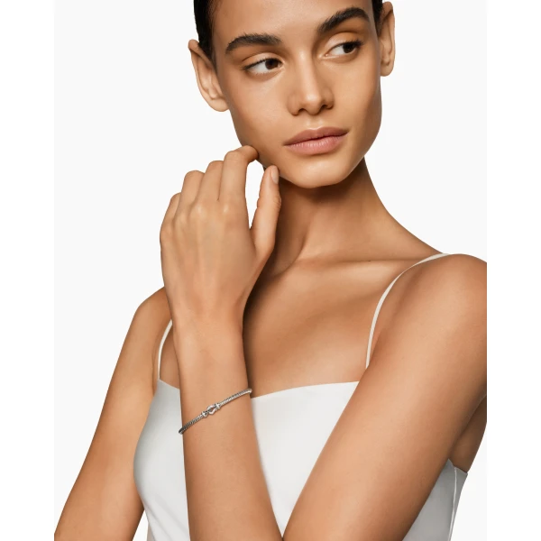 3mm in Silver – front view of authentic Cable Bracelets at Luxury Shoes |David Yurman Buckle Classic Cable Bracelet in Sterling Silver with Diamonds