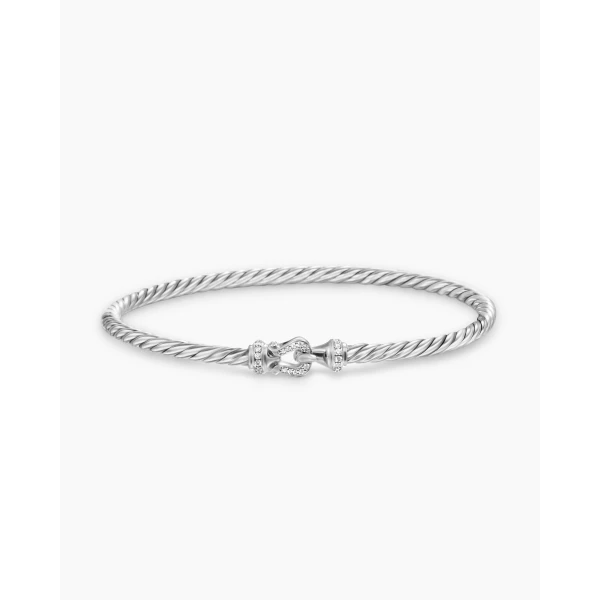 on-model styling shot|David Yurman Buckle Classic Cable Bracelet in Sterling Silver with Diamonds