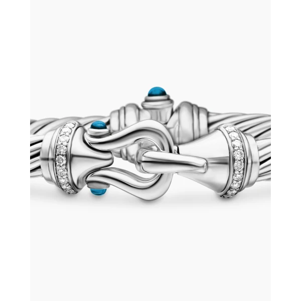 signature twisted-helix detail|David Yurman Buckle Classic Cable Bracelet in Sterling Silver with Hampton Blue Topaz and Diamonds