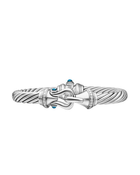 David Yurman Buckle Classic Cable Bracelet in Sterling Silver with Hampton Blue Topaz and Diamonds