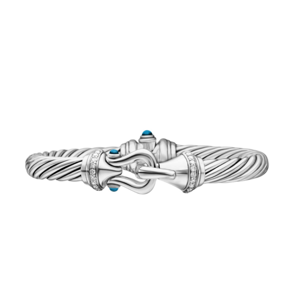 David Yurman Buckle Classic Cable Bracelet in Sterling Silver with Hampton Blue Topaz and Diamonds