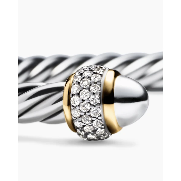 signature twisted-helix detail|David Yurman Cable Bracelet in Sterling Silver with 18K Yellow Gold and Diamonds