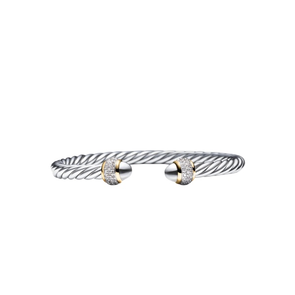 David Yurman Cable Bracelet in Sterling Silver with 18K Yellow Gold and Diamonds