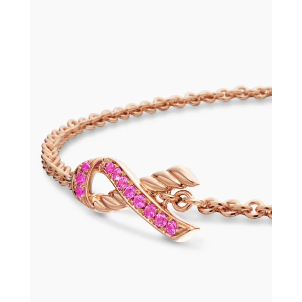 15mm – pavé setting and gemstone detail close-up|David Yurman Cable Collectibles® Ribbon Chain Bracelet in 18K Rose Gold with Pavé Pink Sapphires