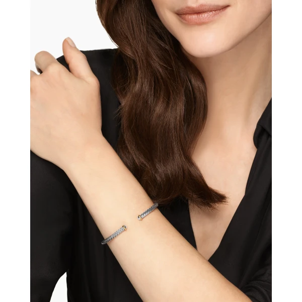 4mm in Silver – front view of authentic Cable Bracelets at Luxury Shoes |David Yurman Cable Flex® Bracelet in Sterling Silver with 14K Yellow Gold