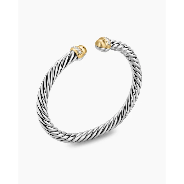 6mm in Silver – front view of authentic Cable Bracelets at Luxury Shoes |David Yurman Cable Flex® Bracelet in Sterling Silver with 14K Yellow Gold Domes and Diamonds