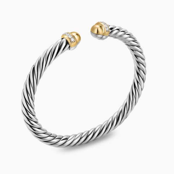 David Yurman Cable Flex® Bracelet in Sterling Silver with 14K Yellow Gold Domes and Diamonds, 6mm, view 2