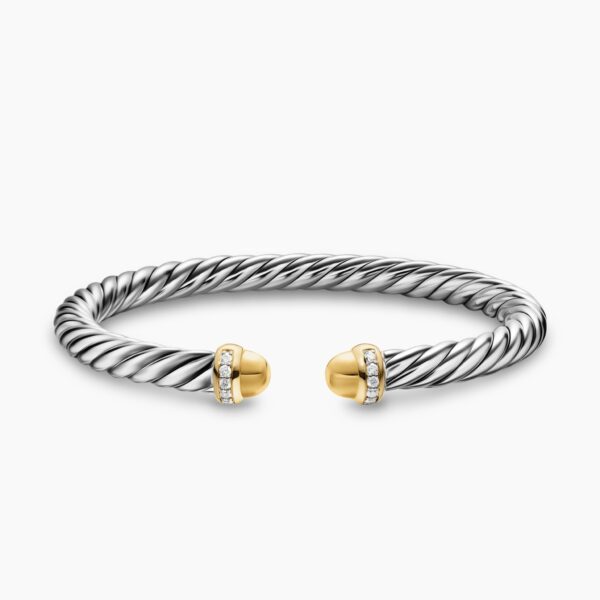 David Yurman Cable Flex® Bracelet in Sterling Silver with 14K Yellow Gold Domes and Diamonds, 6mm, view 3