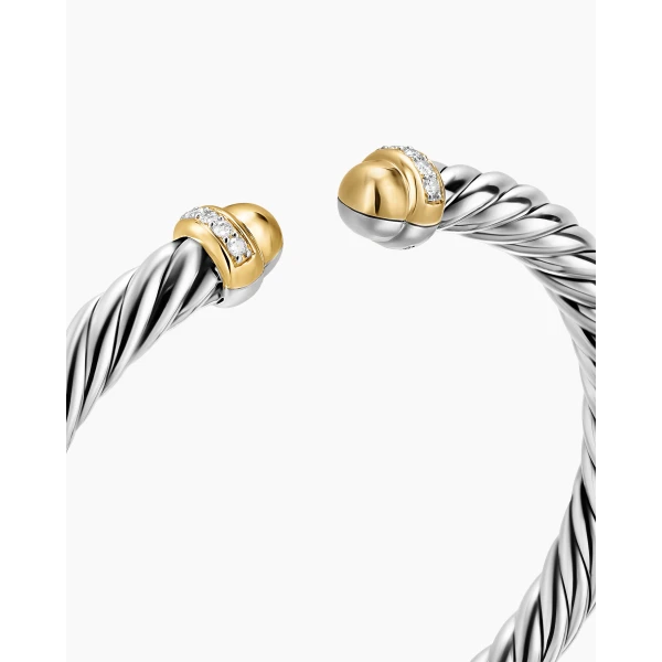 on-model styling shot|David Yurman Cable Flex® Bracelet in Sterling Silver with 14K Yellow Gold Domes and Diamonds