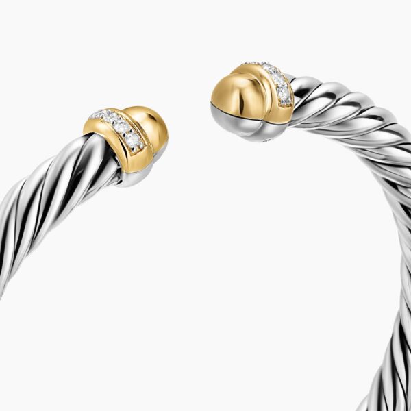 David Yurman Cable Flex® Bracelet in Sterling Silver with 14K Yellow Gold Domes and Diamonds, 6mm, view 4
