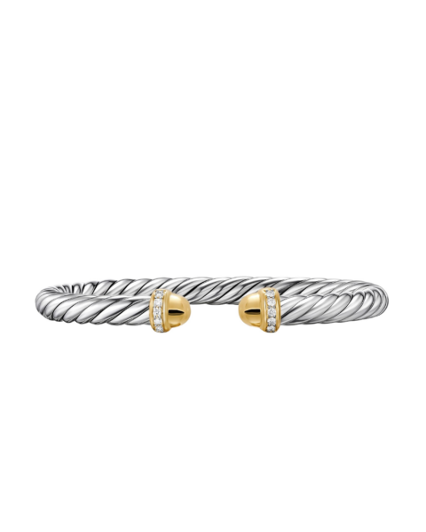 David Yurman Cable Flex® Bracelet in Sterling Silver with 14K Yellow Gold Domes and Diamonds