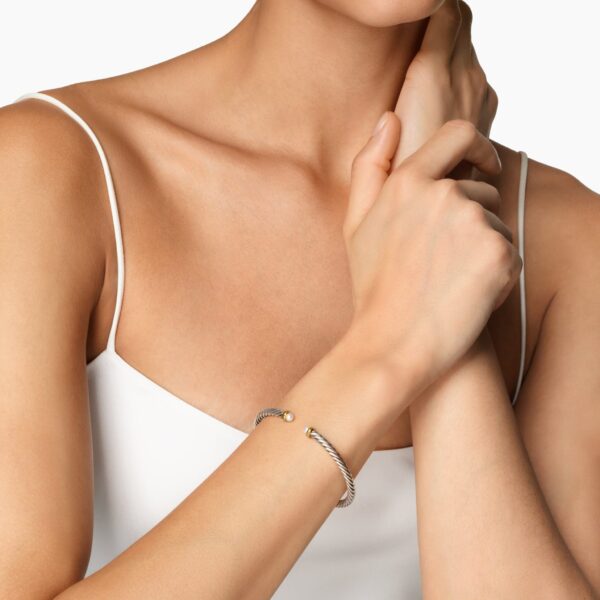 David Yurman Cable Flex® Bracelet in Sterling Silver with 14K Yellow Gold and Pearls, 4mm, view 2