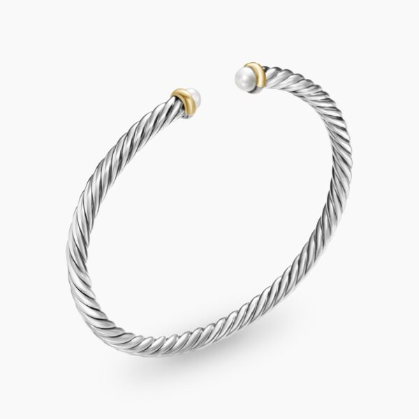 David Yurman Cable Flex® Bracelet in Sterling Silver with 14K Yellow Gold and Pearls, 4mm, view 3