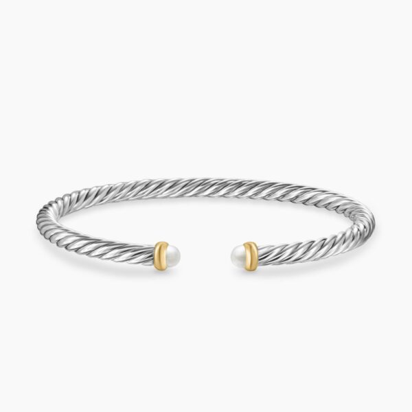 David Yurman Cable Flex® Bracelet in Sterling Silver with 14K Yellow Gold and Pearls, 4mm, view 4