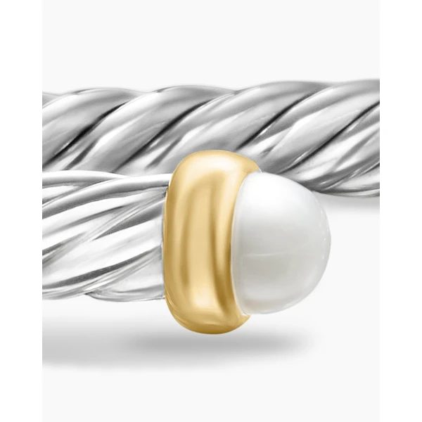 signature twisted-helix detail|David Yurman Cable Flex® Bracelet in Sterling Silver with 14K Yellow Gold and Pearls