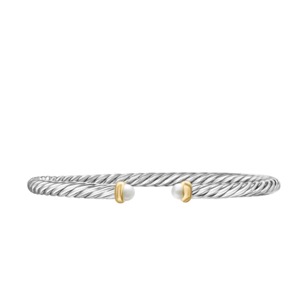David Yurman Cable Flex® Bracelet in Sterling Silver with 14K Yellow Gold and Pearls, 4mm