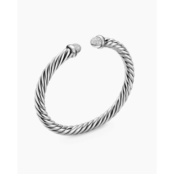 6mm in Silver – front view of authentic Cable Bracelets at Luxury Shoes |David Yurman Cable Flex® Bracelet in Sterling Silver with Pavé Diamond Domes