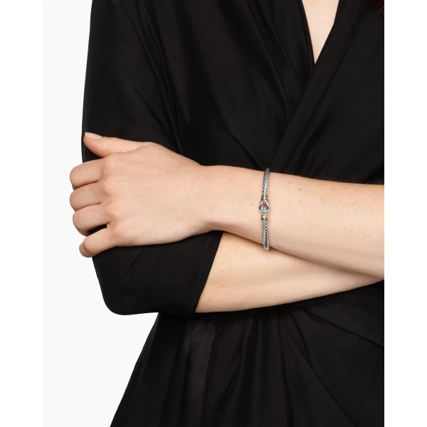 4mm in Silver – front view of authentic Cable Bracelets at Luxury Shoes |David Yurman Cable Flex® Buckle Bracelet in Sterling Silver with 14K Yellow Gold