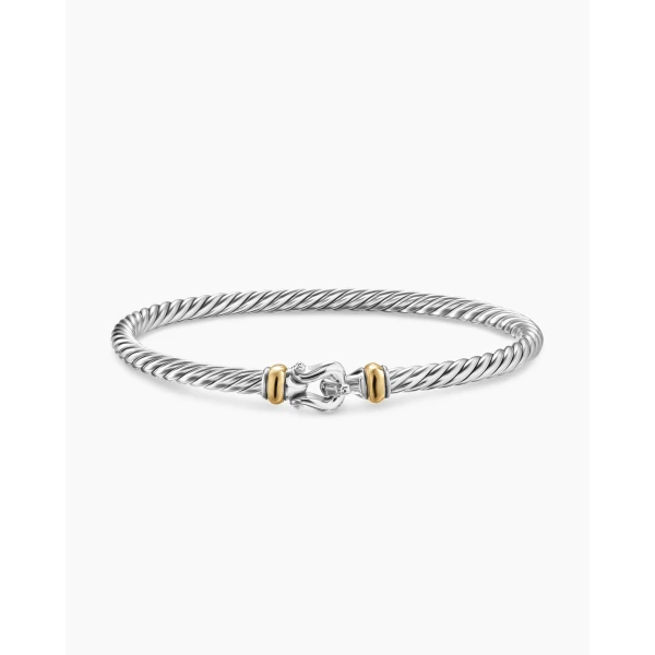 on-model styling shot|David Yurman Cable Flex® Buckle Bracelet in Sterling Silver with 14K Yellow Gold