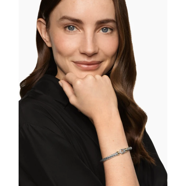 6mm in Silver – front view of authentic Cable Bracelets at Luxury Shoes |David Yurman Cable Flex® Buckle Bracelet in Sterling Silver with 14K Yellow Gold