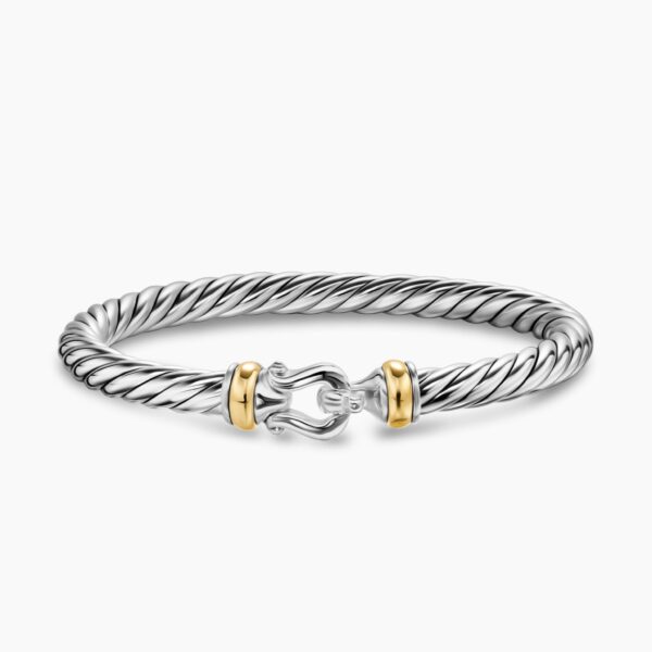 David Yurman Cable Flex® Buckle Bracelet in Sterling Silver with 14K Yellow Gold, 6mm, view 4