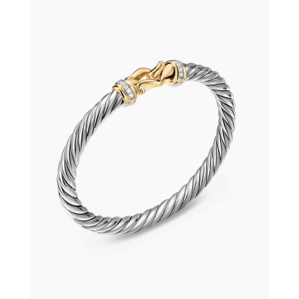 6mm in Silver – front view of authentic Cable Bracelets at Luxury Shoes |David Yurman Cable Flex® Buckle Bracelet in Sterling Silver with 14K Yellow Gold and Diamonds