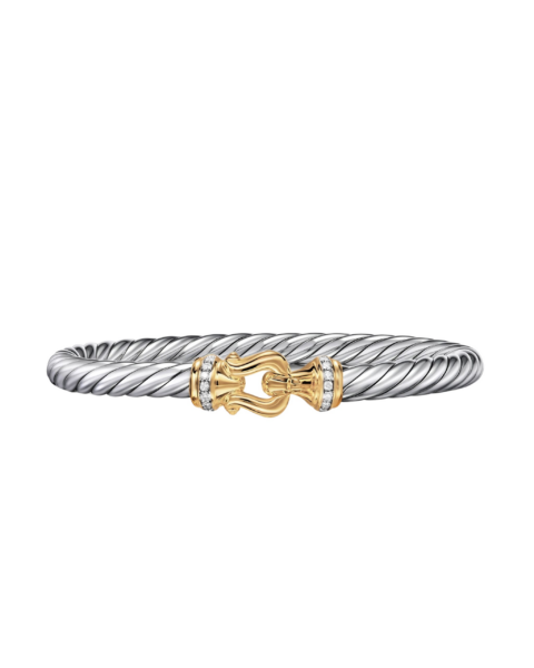 David Yurman Cable Flex® Buckle Bracelet in Sterling Silver with 14K Yellow Gold and Diamonds