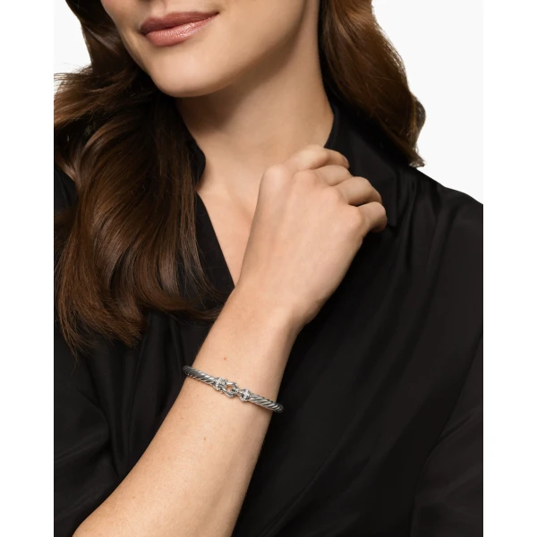 6mm in Silver – front view of authentic Cable Bracelets at Luxury Shoes |David Yurman Cable Flex® Buckle Bracelet in Sterling Silver with Diamonds