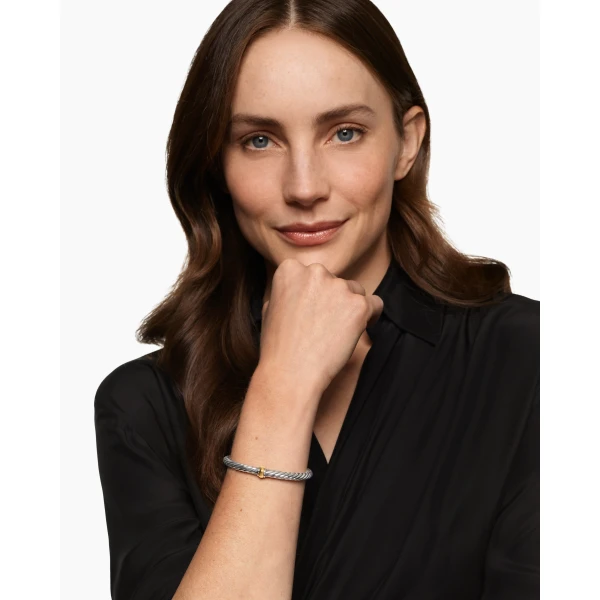 6mm in Silver – front view of authentic Cable Bracelets at Luxury Shoes |David Yurman Cable Flex® Center Station Bracelet in Sterling Silver with 14K Yellow Gold